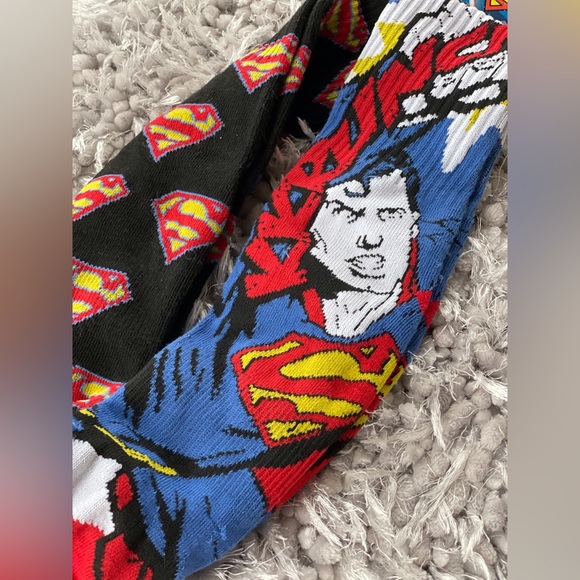 New with tags DC COMICS SUPERMAN 2pack Socksv. 1) black w/red & blue 2) red blue - Picture 2 of 4